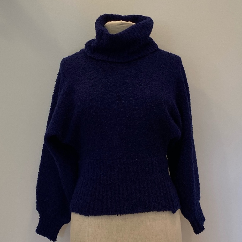 Vintage Skiva Womens Blue Cowl Neck Sweater w. Full Sleeve / Textured Knit / S
